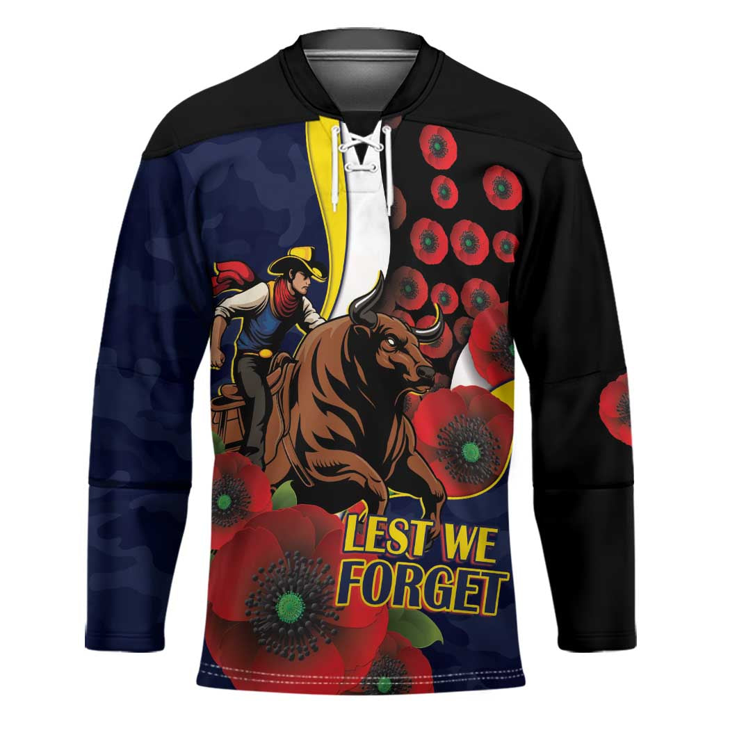 North Queensland Cowboys ANZAC Personalised Hockey Jersey Lest We Forget Poppy Camo