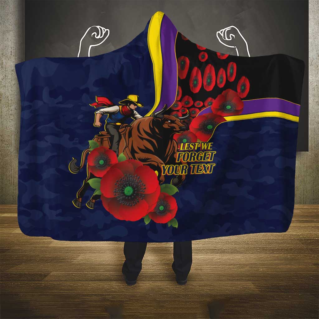 North Queensland Cowboys ANZAC Personalised Hooded Blanket Lest We Forget Poppy Camo