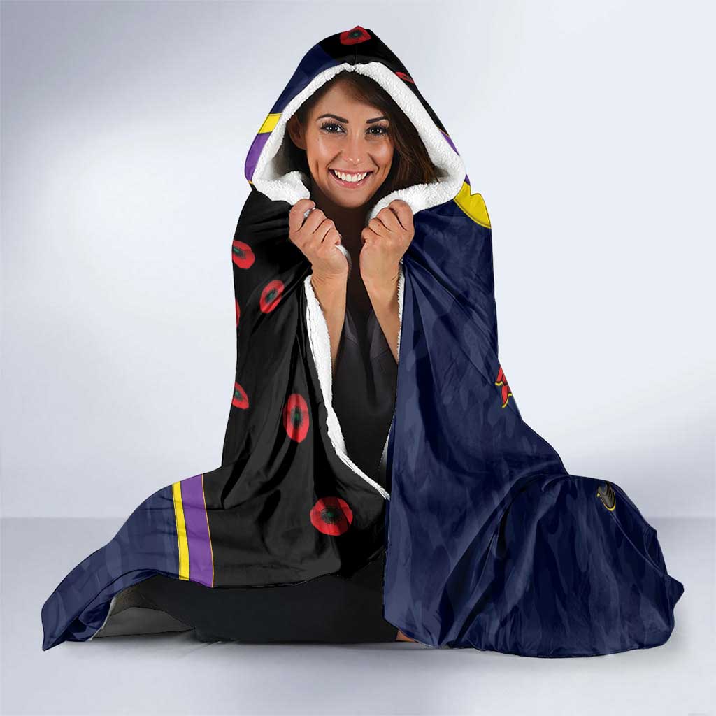 North Queensland Cowboys ANZAC Personalised Hooded Blanket Lest We Forget Poppy Camo