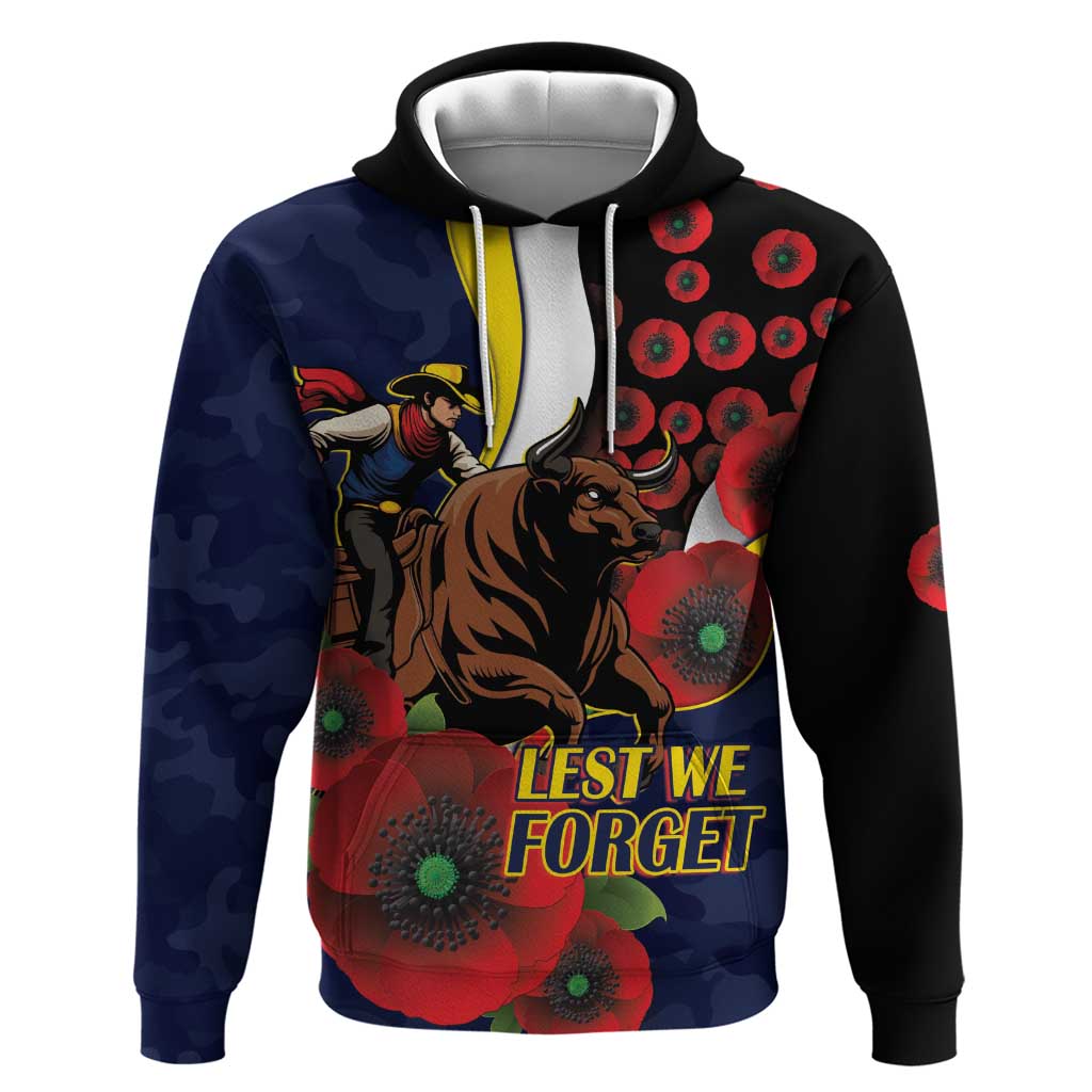 North Queensland Cowboys ANZAC Personalised Hoodie Lest We Forget Poppy Camo