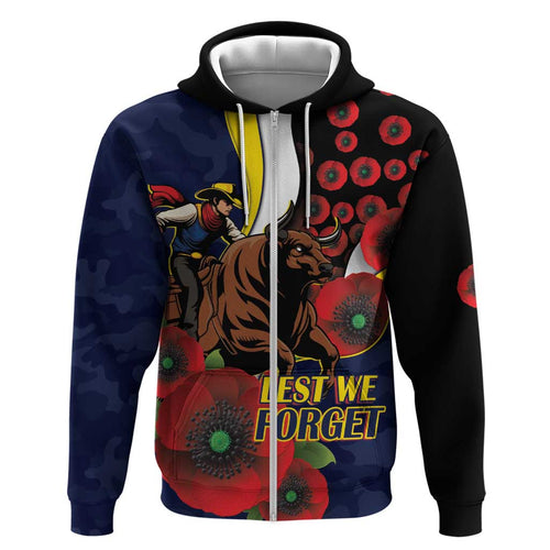 North Queensland Cowboys ANZAC Personalised Hoodie Lest We Forget Poppy Camo