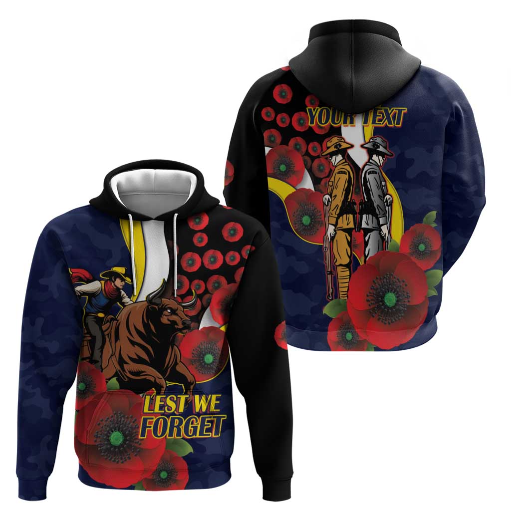 North Queensland Cowboys ANZAC Personalised Hoodie Lest We Forget Poppy Camo