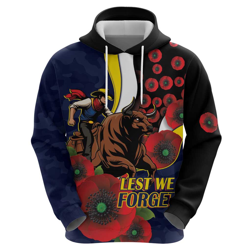 North Queensland Cowboys ANZAC Personalised Hoodie Lest We Forget Poppy Camo