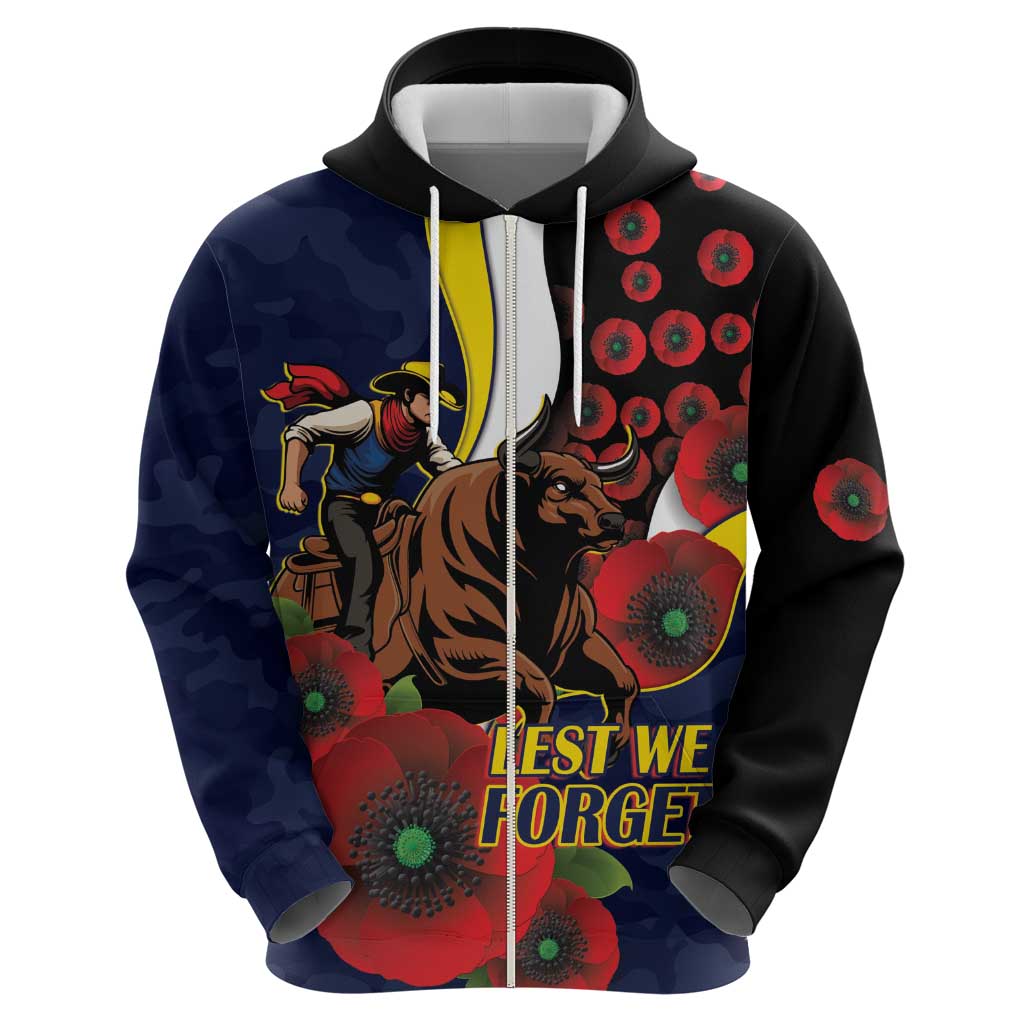 North Queensland Cowboys ANZAC Personalised Hoodie Lest We Forget Poppy Camo