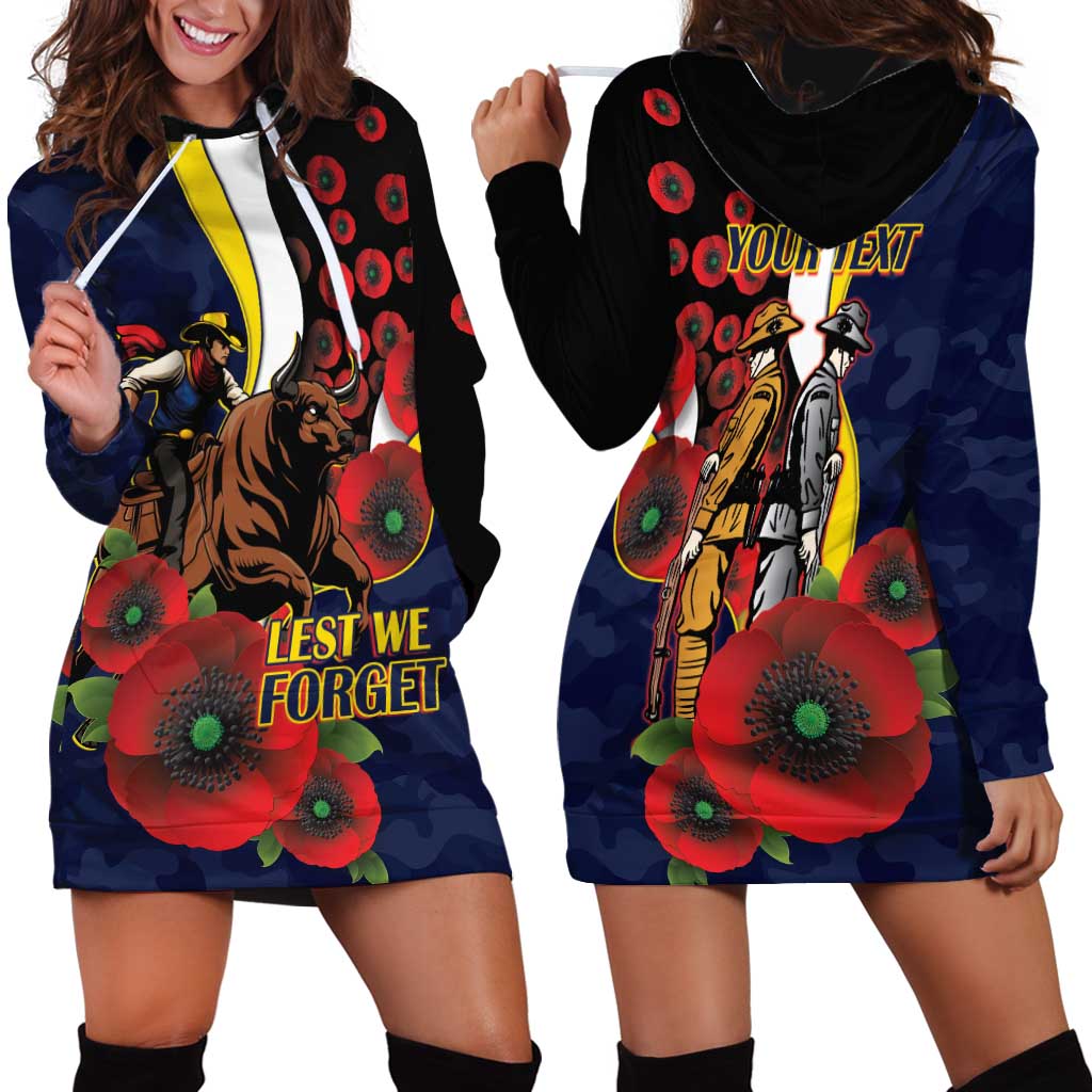 North Queensland Cowboys ANZAC Personalised Hoodie Dress Lest We Forget Poppy Camo