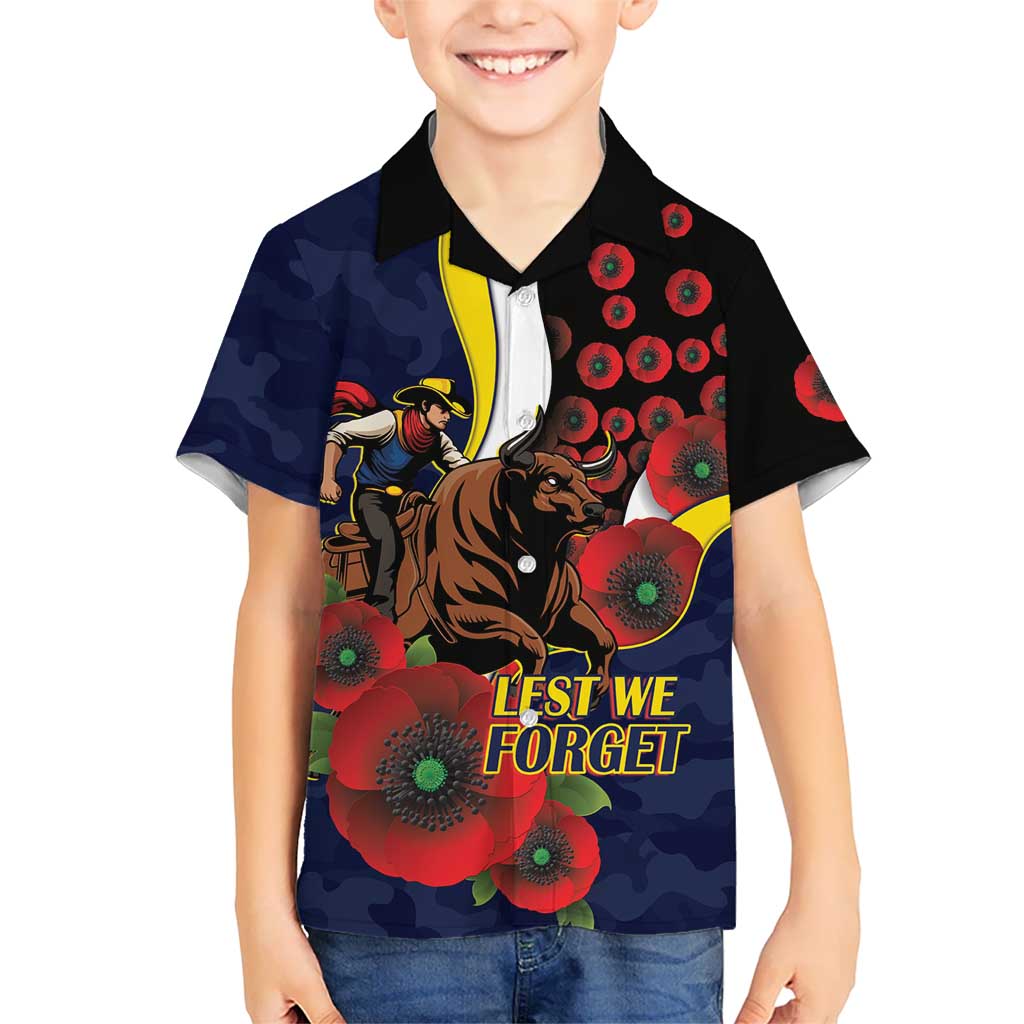 North Queensland Cowboys ANZAC Personalised Kid Hawaiian Shirt Lest We Forget Poppy Camo