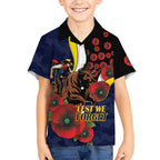 North Queensland Cowboys ANZAC Personalised Kid Hawaiian Shirt Lest We Forget Poppy Camo