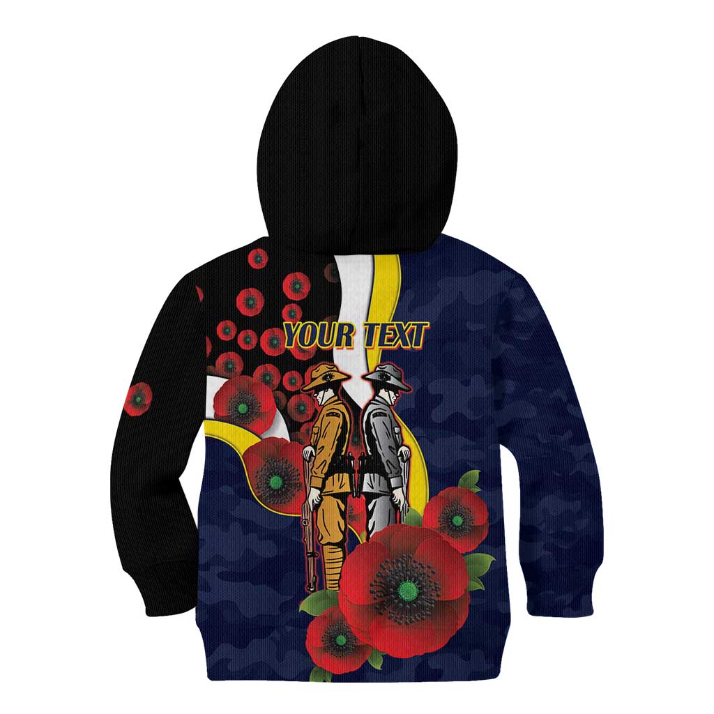 North Queensland Cowboys ANZAC Personalised Kid Hoodie Lest We Forget Poppy Camo