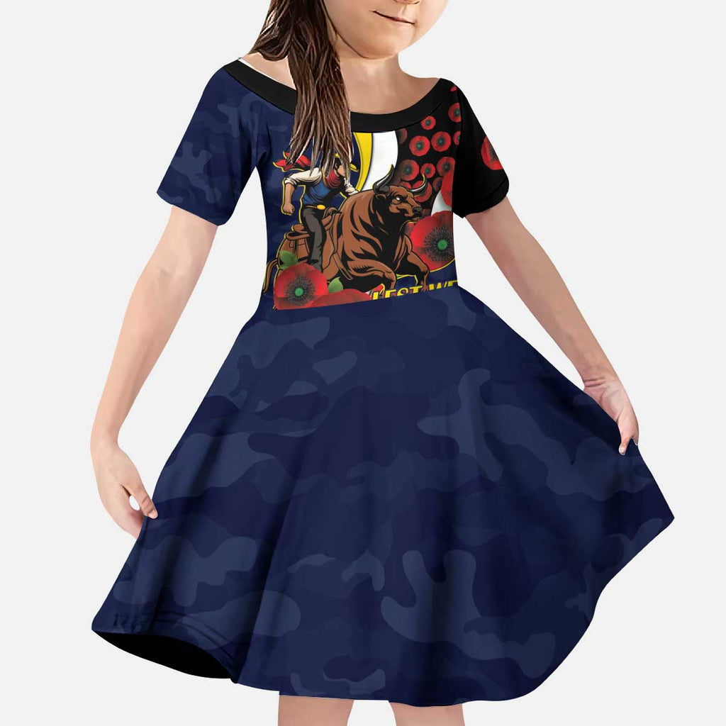 North Queensland Cowboys ANZAC Personalised Kid Short Sleeve Dress Lest We Forget Poppy Camo
