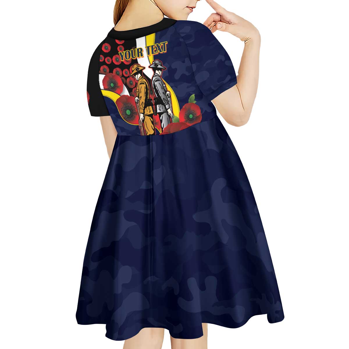North Queensland Cowboys ANZAC Personalised Kid Short Sleeve Dress Lest We Forget Poppy Camo