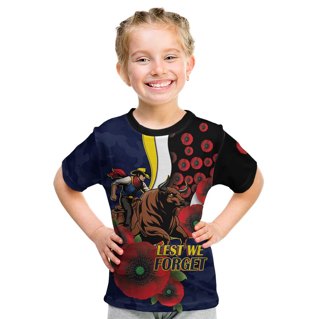 North Queensland Cowboys ANZAC Personalised Kid T Shirt Lest We Forget Poppy Camo