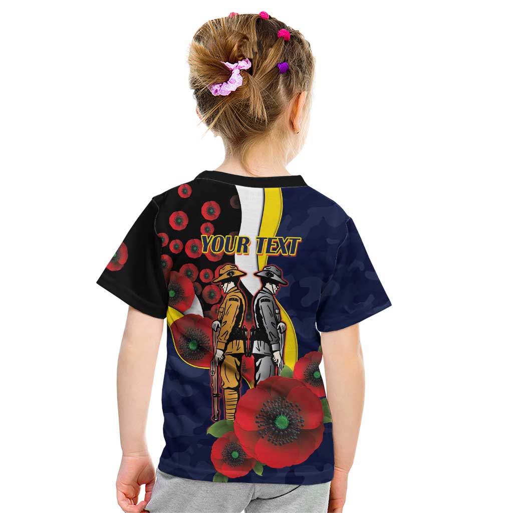 North Queensland Cowboys ANZAC Personalised Kid T Shirt Lest We Forget Poppy Camo