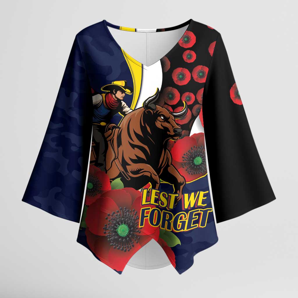 North Queensland Cowboys ANZAC Personalised Kimono Sleeve Blouse Lest We Forget Poppy Camo