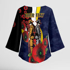 North Queensland Cowboys ANZAC Personalised Kimono Sleeve Blouse Lest We Forget Poppy Camo