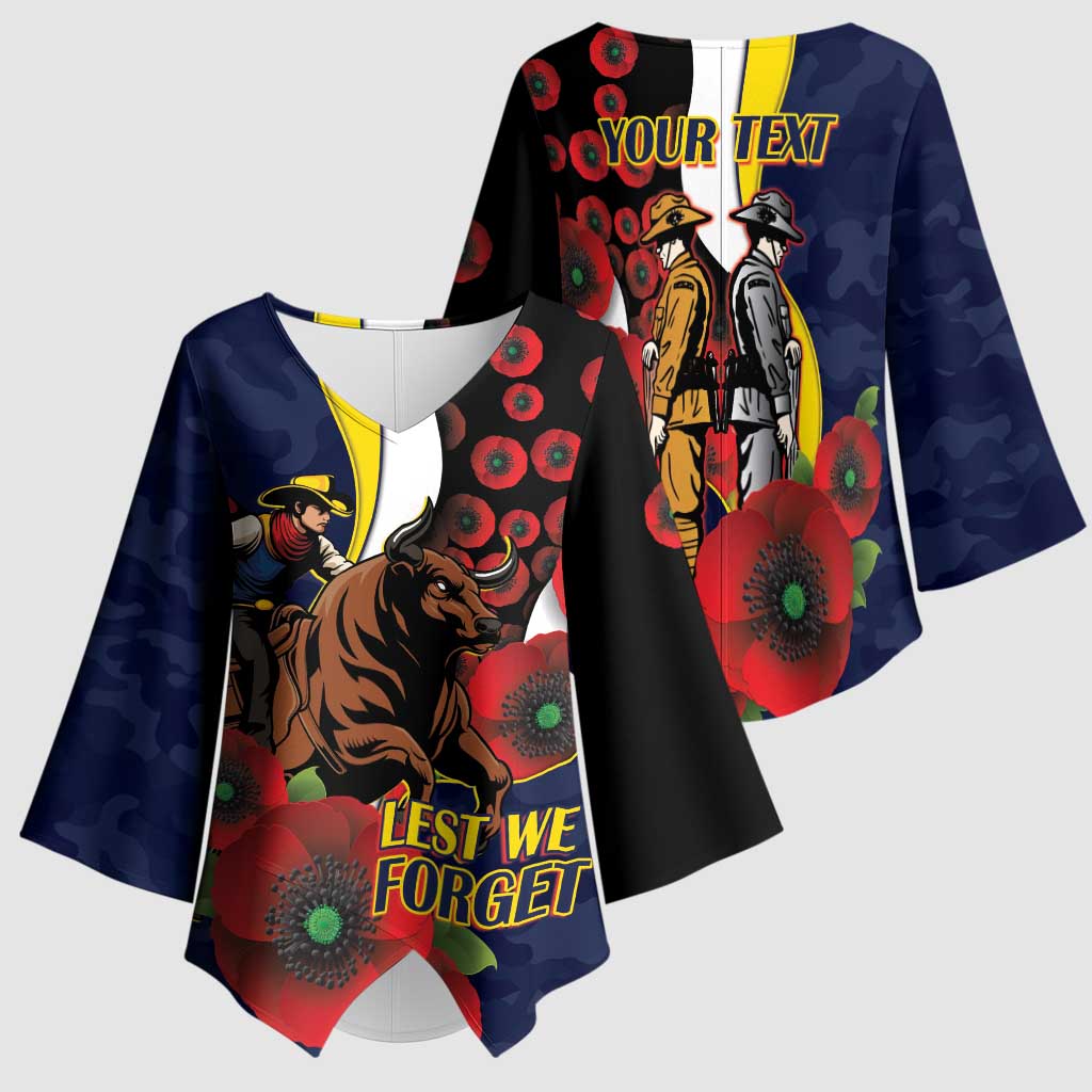 North Queensland Cowboys ANZAC Personalised Kimono Sleeve Blouse Lest We Forget Poppy Camo