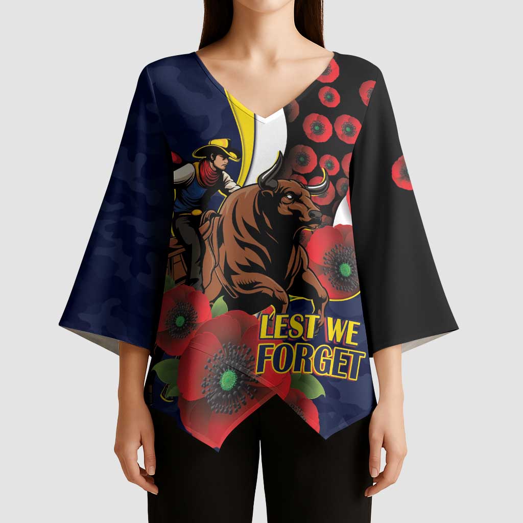 North Queensland Cowboys ANZAC Personalised Kimono Sleeve Blouse Lest We Forget Poppy Camo