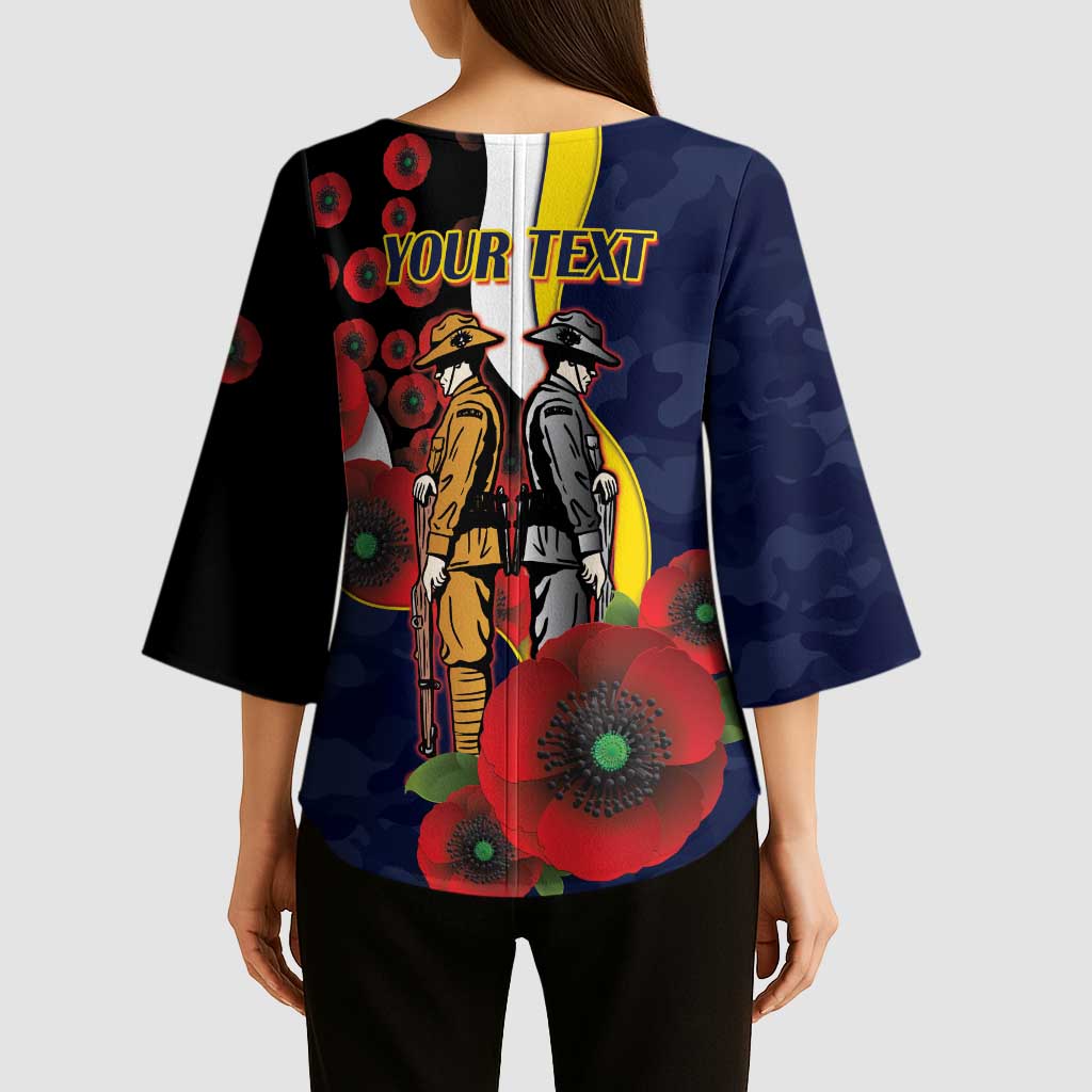 North Queensland Cowboys ANZAC Personalised Kimono Sleeve Blouse Lest We Forget Poppy Camo