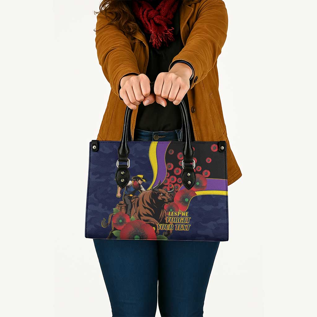 North Queensland Cowboys ANZAC Personalised Leather Bag Lest We Forget Poppy Camo