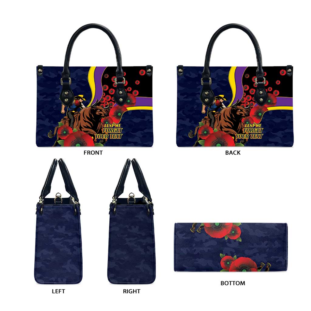 North Queensland Cowboys ANZAC Personalised Leather Bag Lest We Forget Poppy Camo