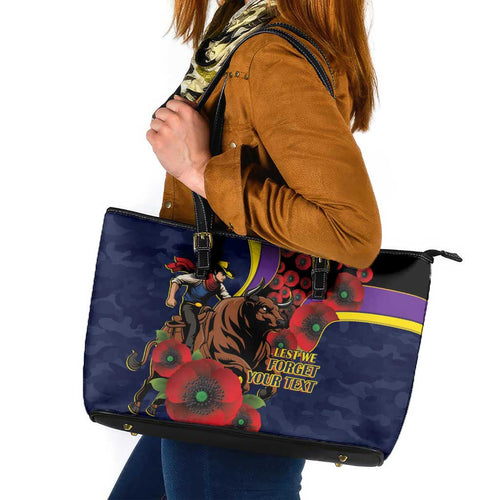 North Queensland Cowboys ANZAC Personalised Leather Tote Bag Lest We Forget Poppy Camo