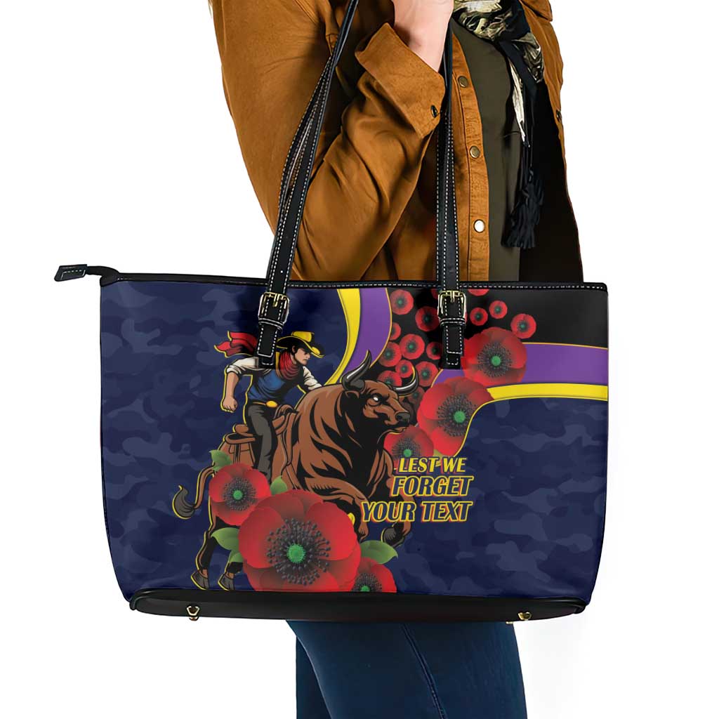 North Queensland Cowboys ANZAC Personalised Leather Tote Bag Lest We Forget Poppy Camo