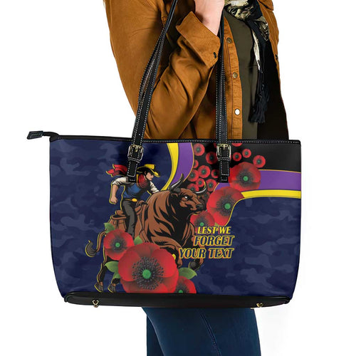 North Queensland Cowboys ANZAC Personalised Leather Tote Bag Lest We Forget Poppy Camo
