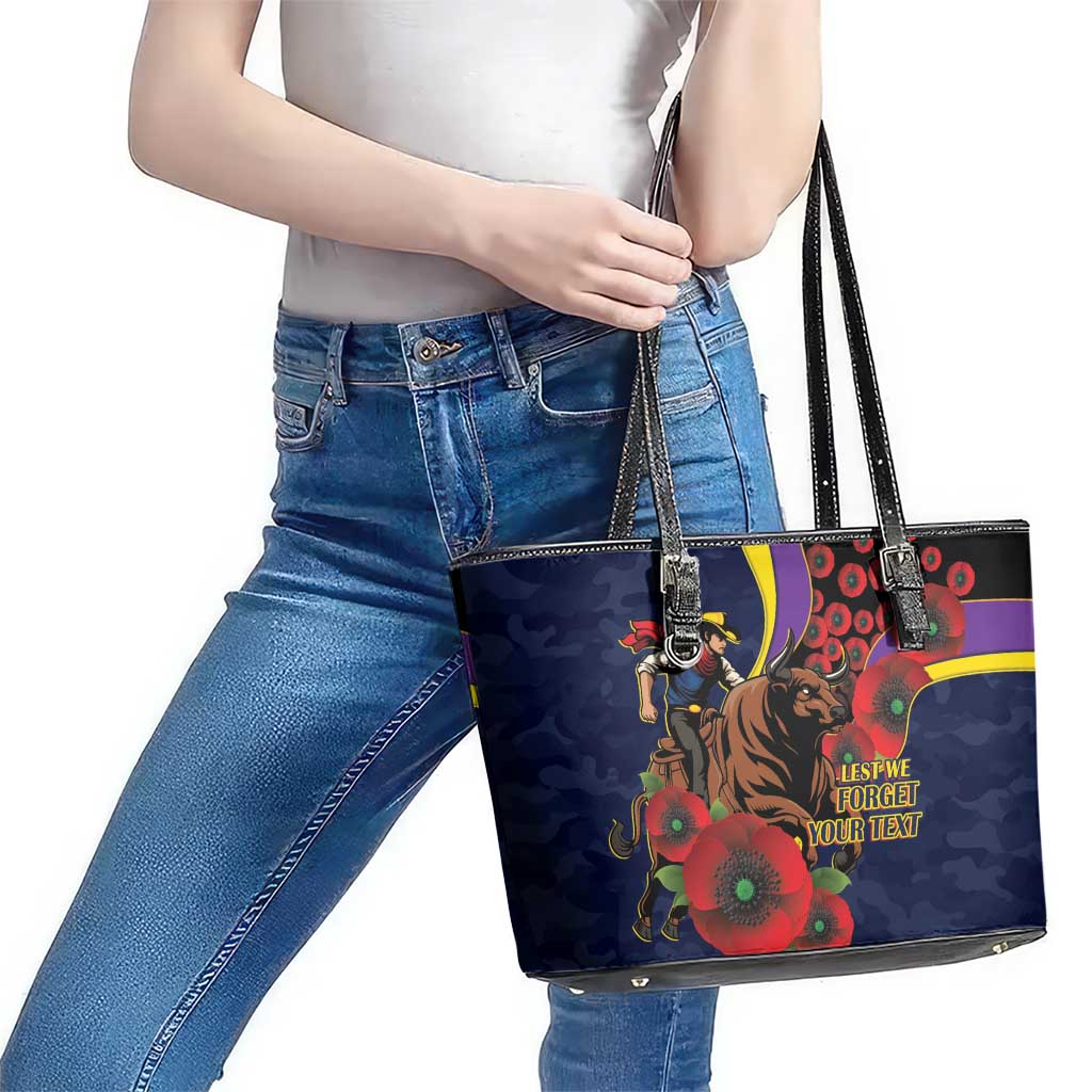 North Queensland Cowboys ANZAC Personalised Leather Tote Bag Lest We Forget Poppy Camo