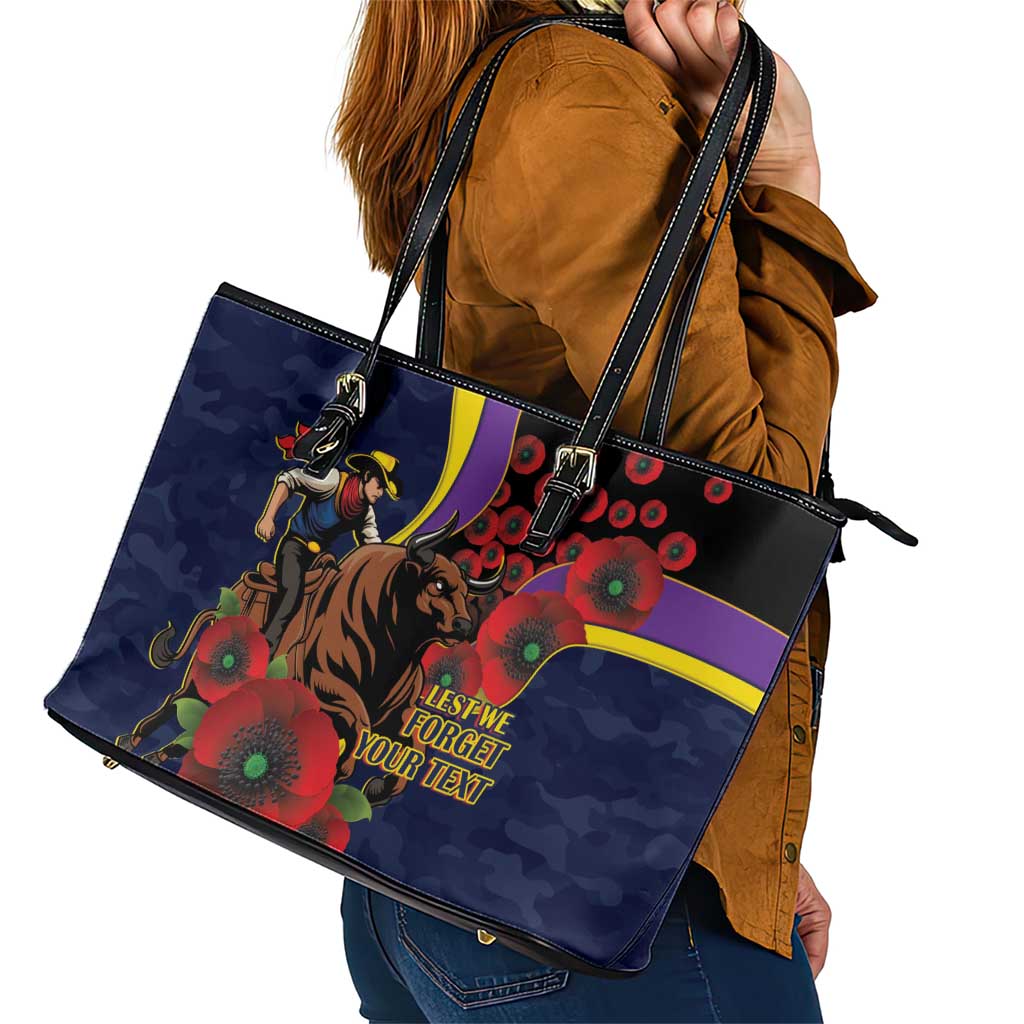 North Queensland Cowboys ANZAC Personalised Leather Tote Bag Lest We Forget Poppy Camo