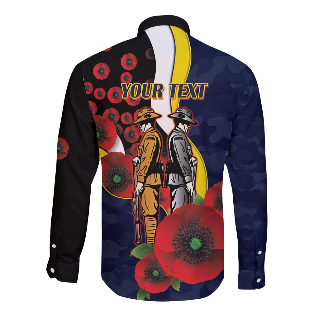 North Queensland Cowboys ANZAC Personalised Long Sleeve Button Shirt Lest We Forget Poppy Camo