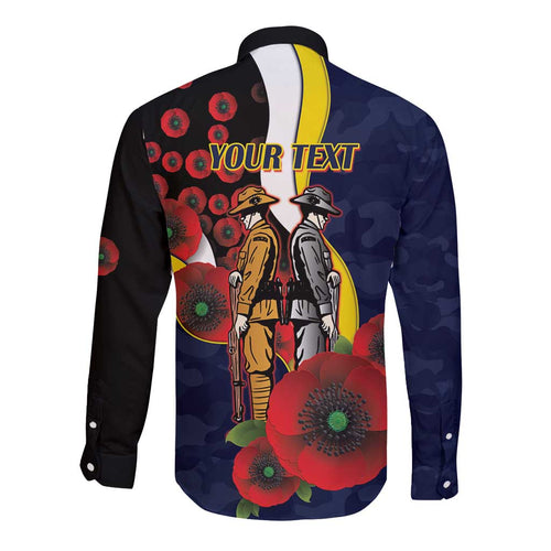 North Queensland Cowboys ANZAC Personalised Long Sleeve Button Shirt Lest We Forget Poppy Camo