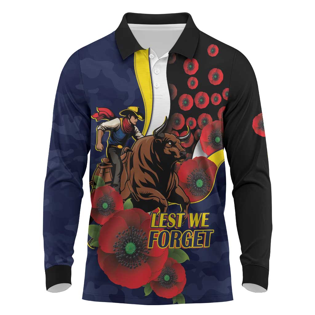 North Queensland Cowboys ANZAC Personalised Long Sleeve Polo Shirt Lest We Forget Poppy Camo