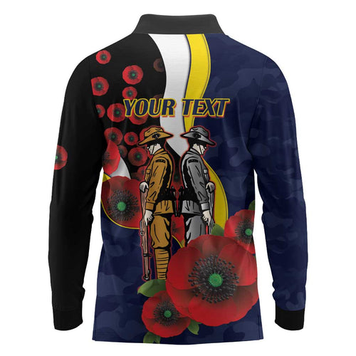 North Queensland Cowboys ANZAC Personalised Long Sleeve Polo Shirt Lest We Forget Poppy Camo