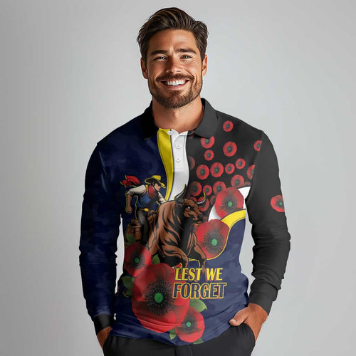 North Queensland Cowboys ANZAC Personalised Long Sleeve Polo Shirt Lest We Forget Poppy Camo