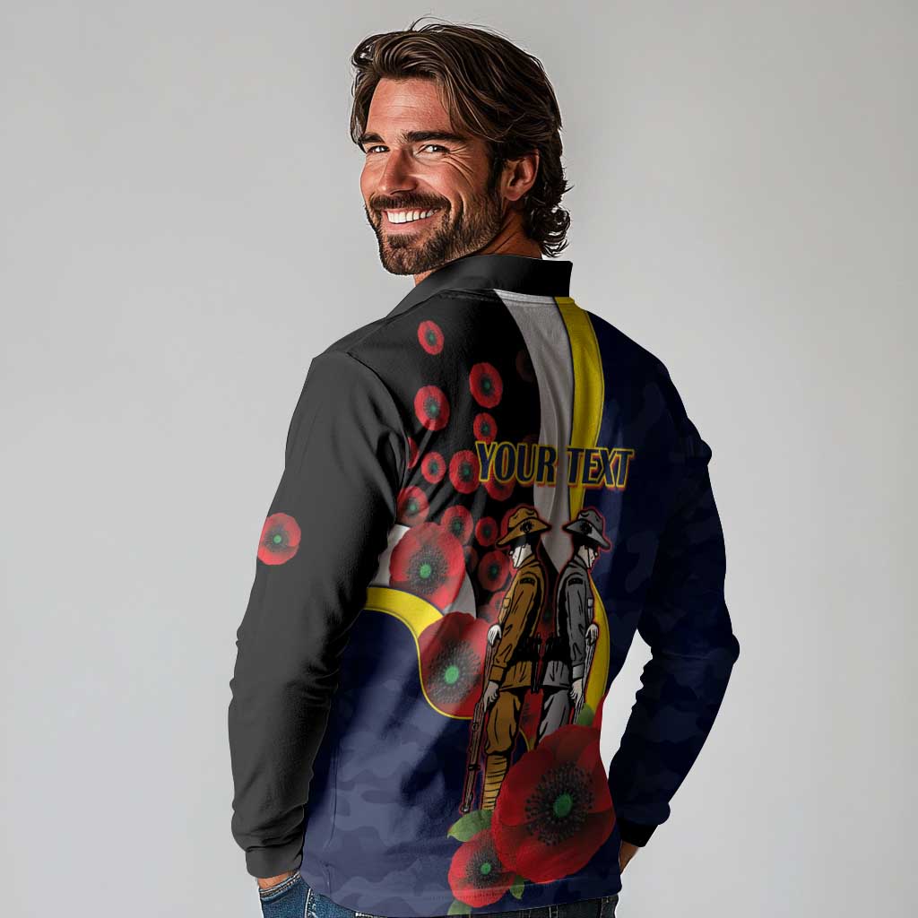 North Queensland Cowboys ANZAC Personalised Long Sleeve Polo Shirt Lest We Forget Poppy Camo