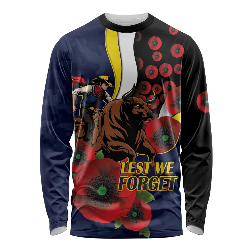 North Queensland Cowboys ANZAC Personalised Long Sleeve Shirt Lest We Forget Poppy Camo