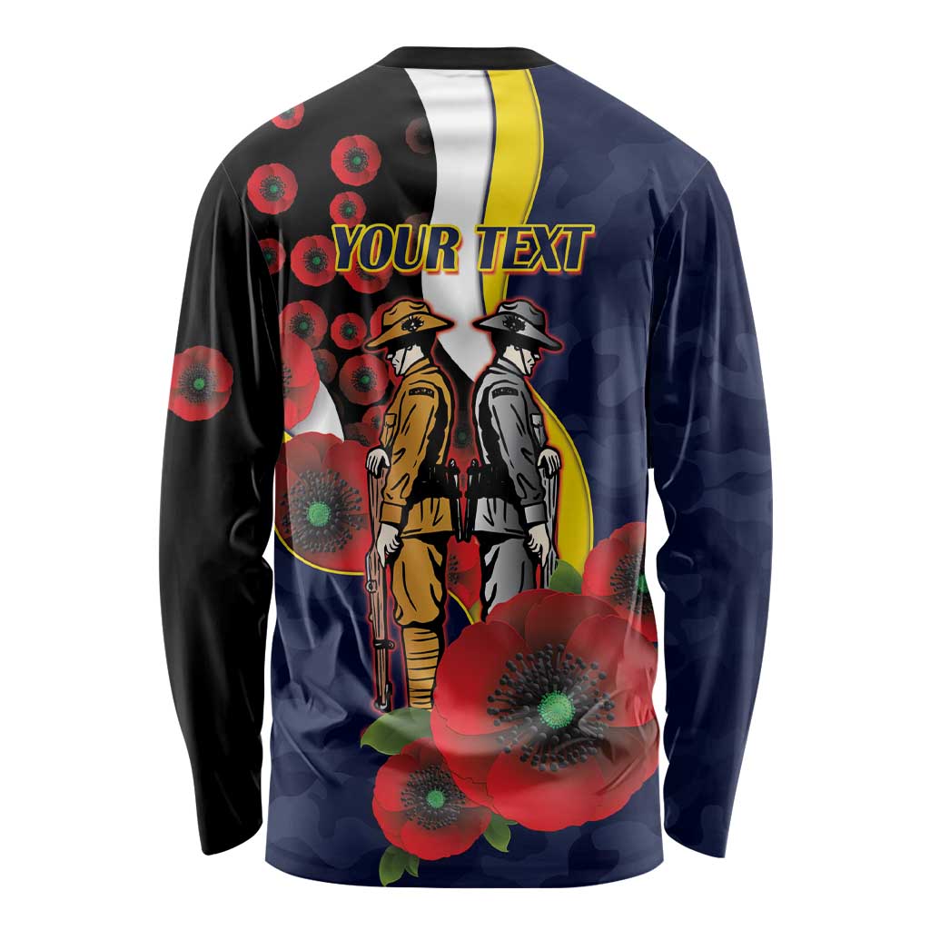 North Queensland Cowboys ANZAC Personalised Long Sleeve Shirt Lest We Forget Poppy Camo