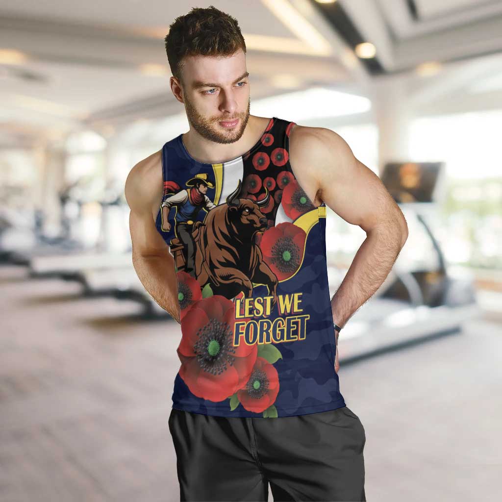 North Queensland Cowboys ANZAC Personalised Men Tank Top Lest We Forget Poppy Camo