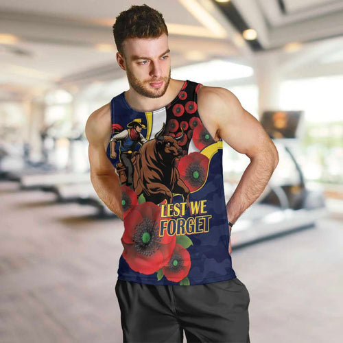North Queensland Cowboys ANZAC Personalised Men Tank Top Lest We Forget Poppy Camo