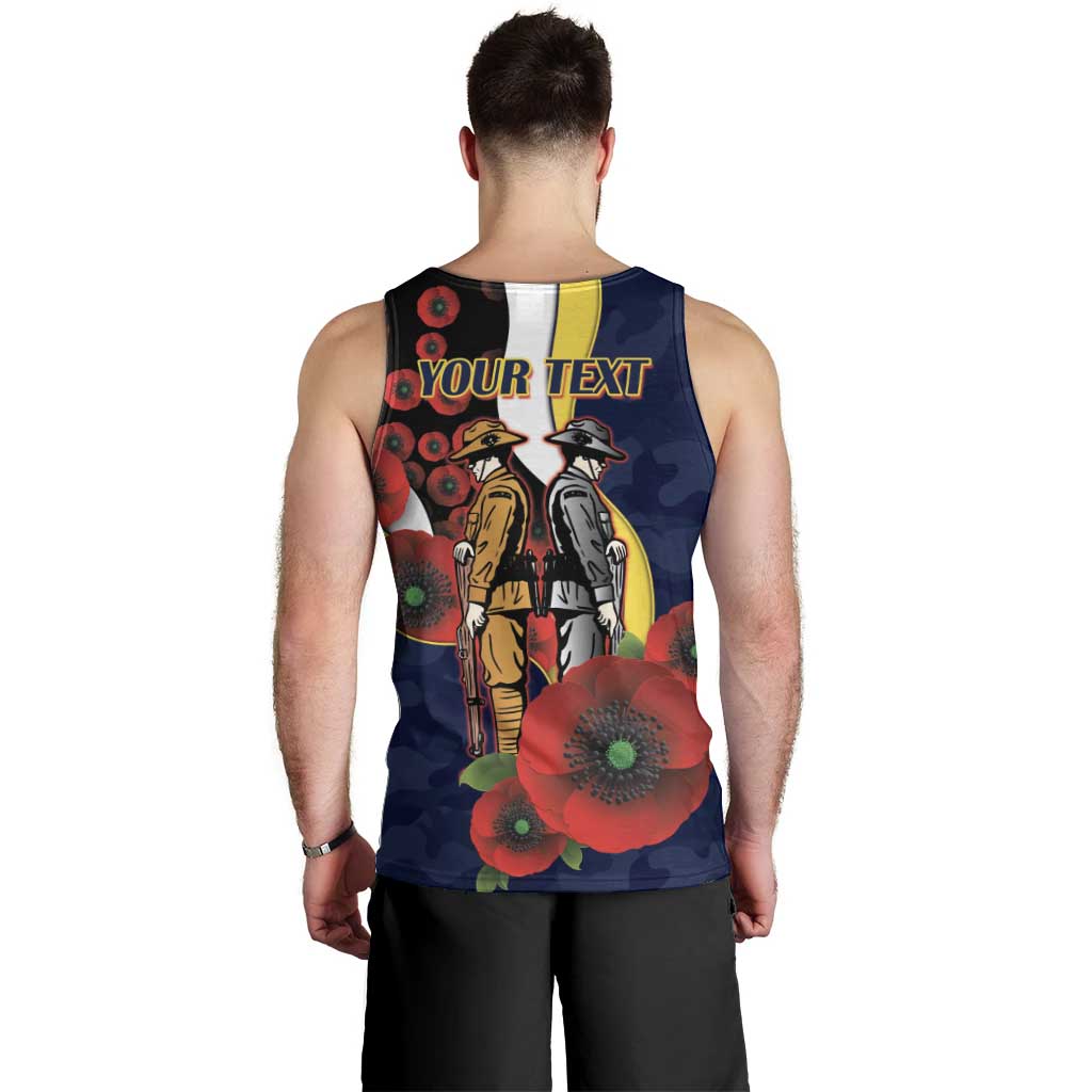 North Queensland Cowboys ANZAC Personalised Men Tank Top Lest We Forget Poppy Camo