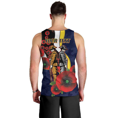 North Queensland Cowboys ANZAC Personalised Men Tank Top Lest We Forget Poppy Camo