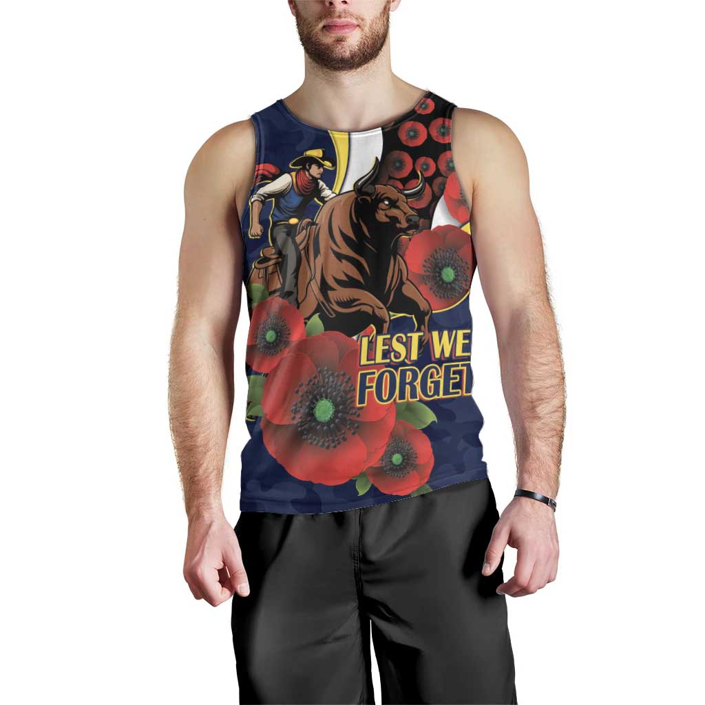 North Queensland Cowboys ANZAC Personalised Men Tank Top Lest We Forget Poppy Camo