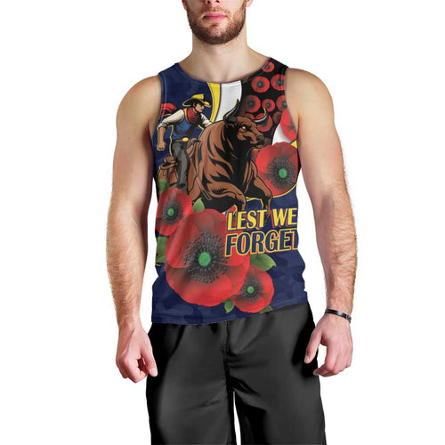 North Queensland Cowboys ANZAC Personalised Men Tank Top Lest We Forget Poppy Camo