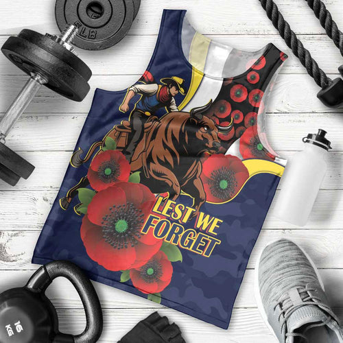 North Queensland Cowboys ANZAC Personalised Men Tank Top Lest We Forget Poppy Camo
