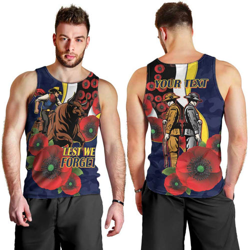 North Queensland Cowboys ANZAC Personalised Men Tank Top Lest We Forget Poppy Camo