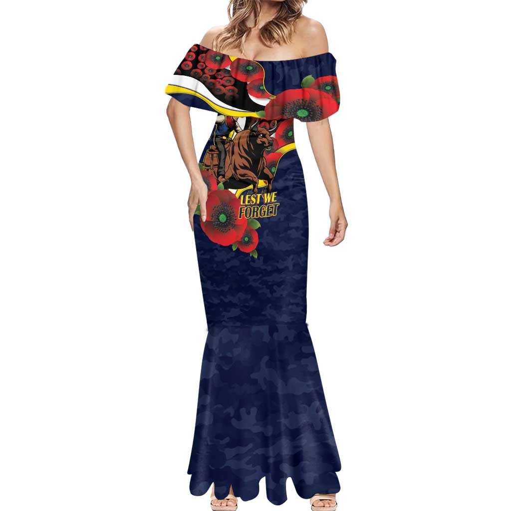 North Queensland Cowboys ANZAC Personalised Mermaid Dress Lest We Forget Poppy Camo