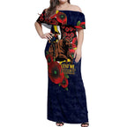 North Queensland Cowboys ANZAC Personalised Off Shoulder Maxi Dress Lest We Forget Poppy Camo