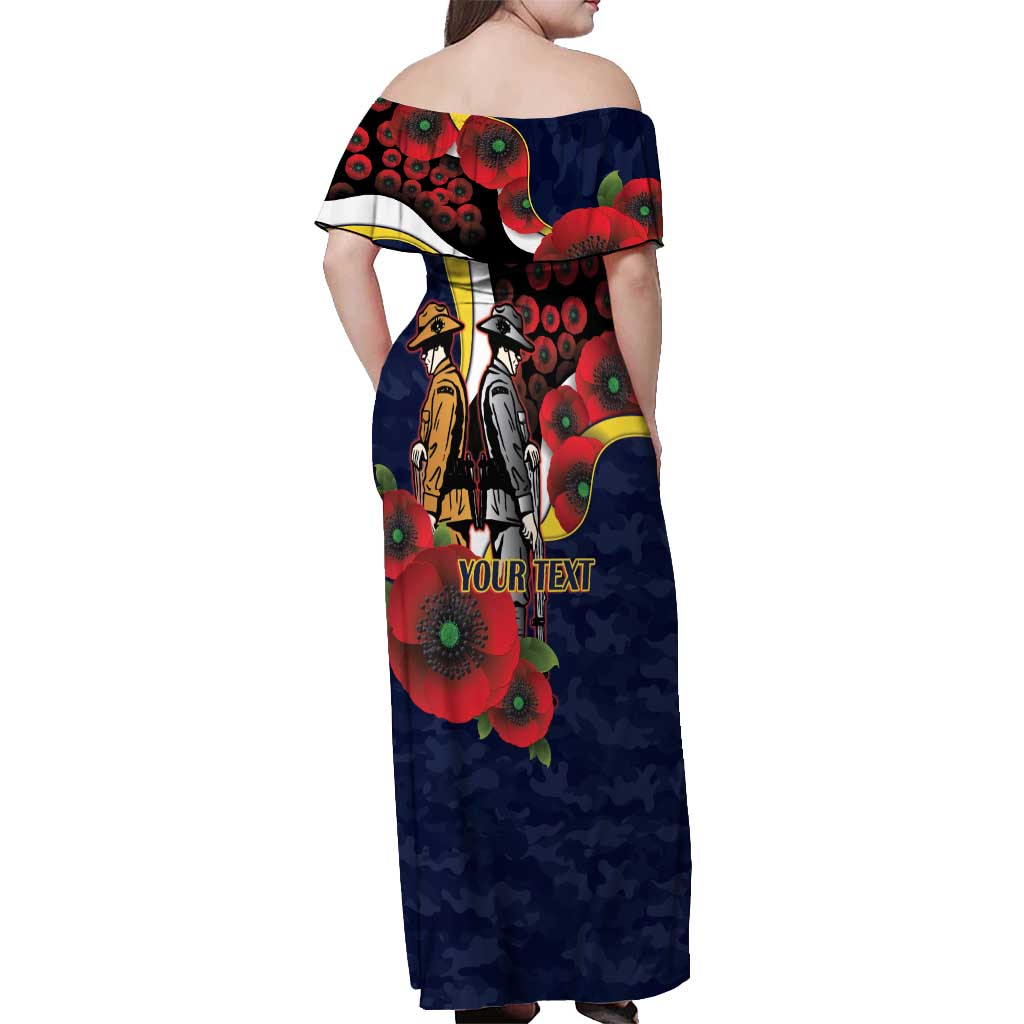 North Queensland Cowboys ANZAC Personalised Off Shoulder Maxi Dress Lest We Forget Poppy Camo