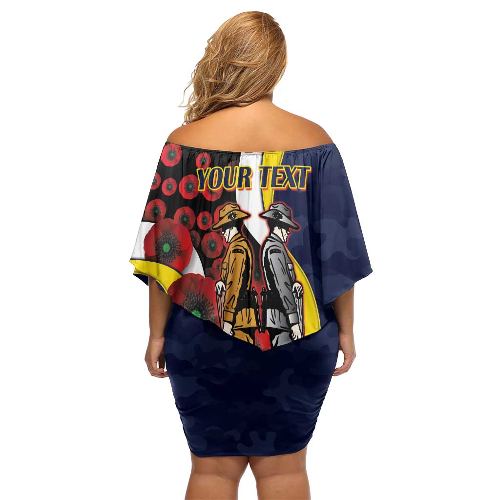 North Queensland Cowboys ANZAC Personalised Off Shoulder Short Dress Lest We Forget Poppy Camo
