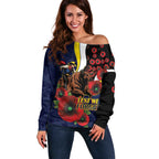 North Queensland Cowboys ANZAC Personalised Off Shoulder Sweater Lest We Forget Poppy Camo