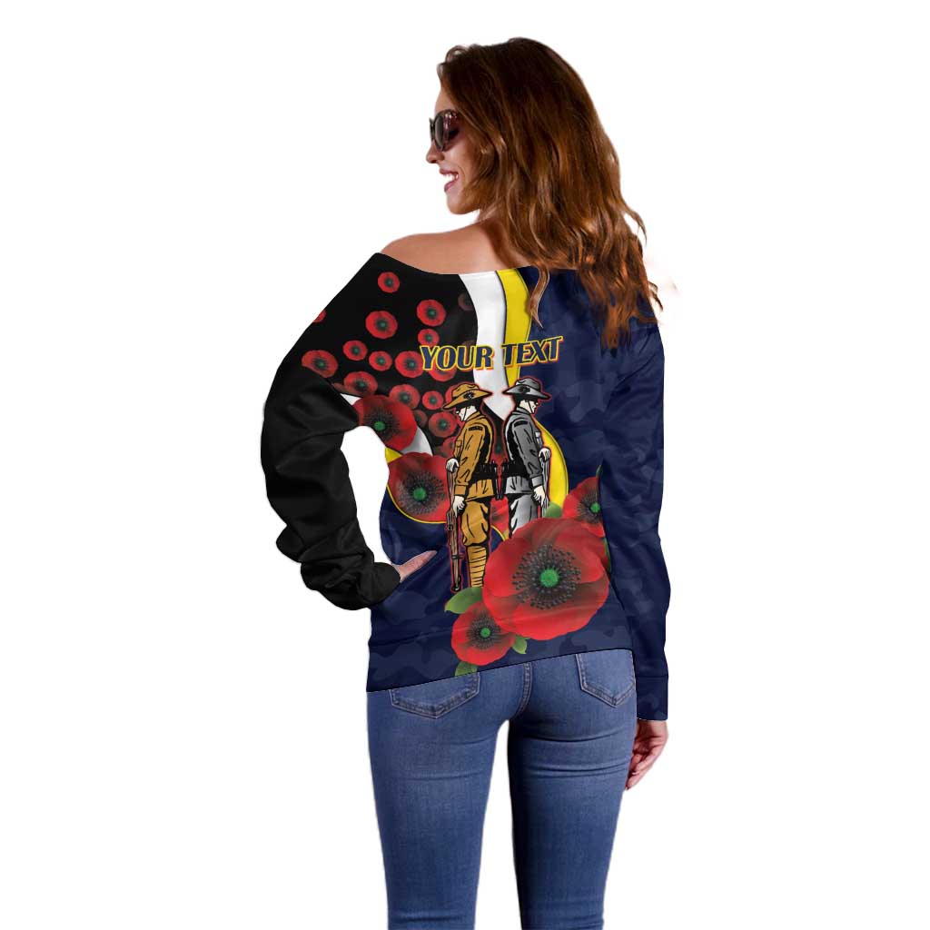North Queensland Cowboys ANZAC Personalised Off Shoulder Sweater Lest We Forget Poppy Camo